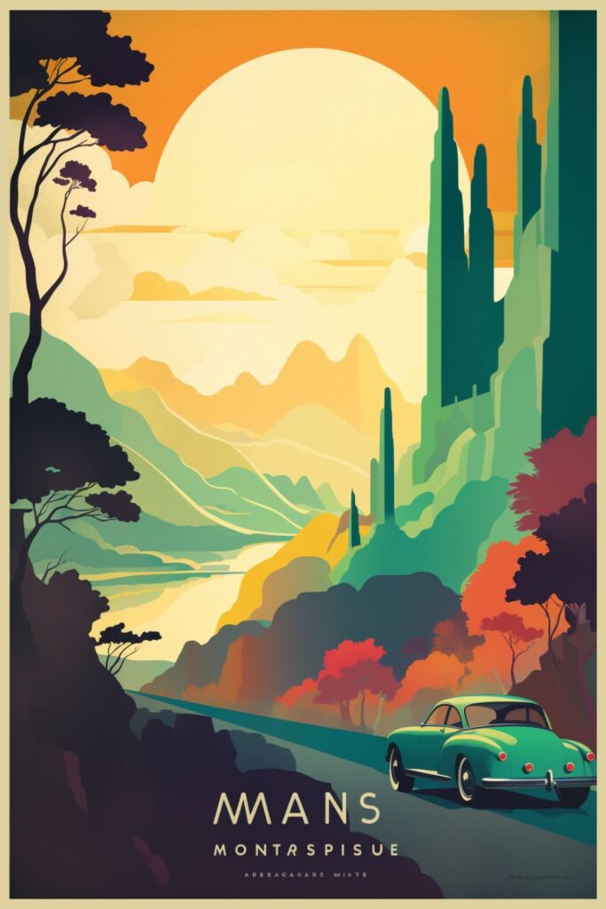 Retro Travel Posters to Imaginary Destinations - Midjourney AI Art Retro Travel Poster Collection