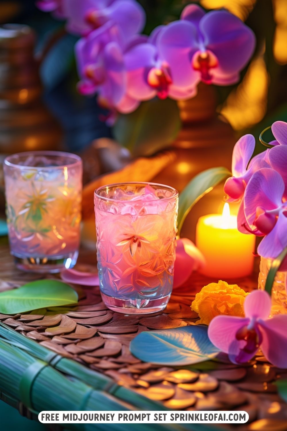Free Midjourney Prompt Set - Happy Hour Cocktail Bar Prompts - Hawaii Fashion Prompts - Midjourney for Beginners - Sprinkle of AI
