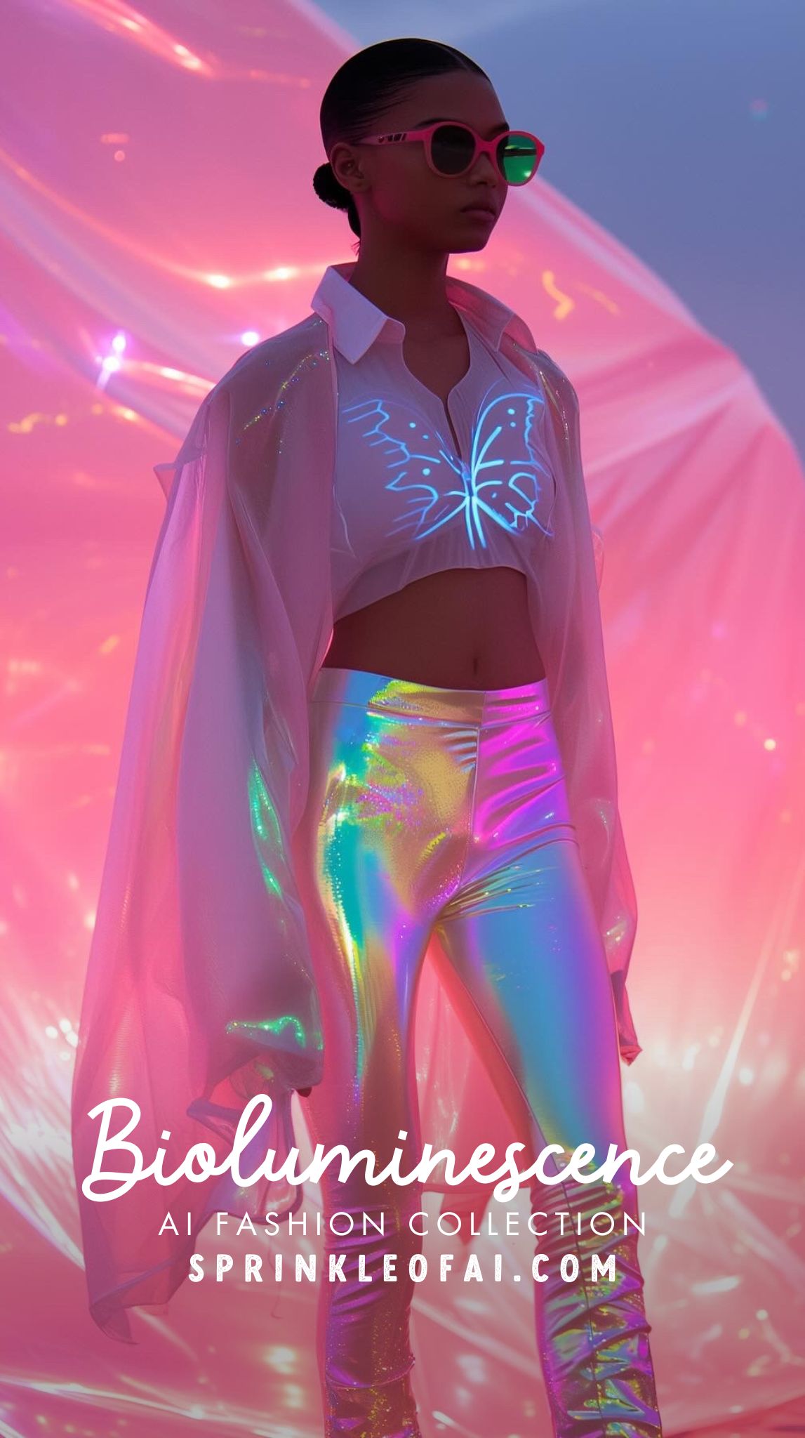 AI Fashion - Iridescent Bioluminescent AI Fashion Collection by Sprinkle of AI for AI Fashion Week