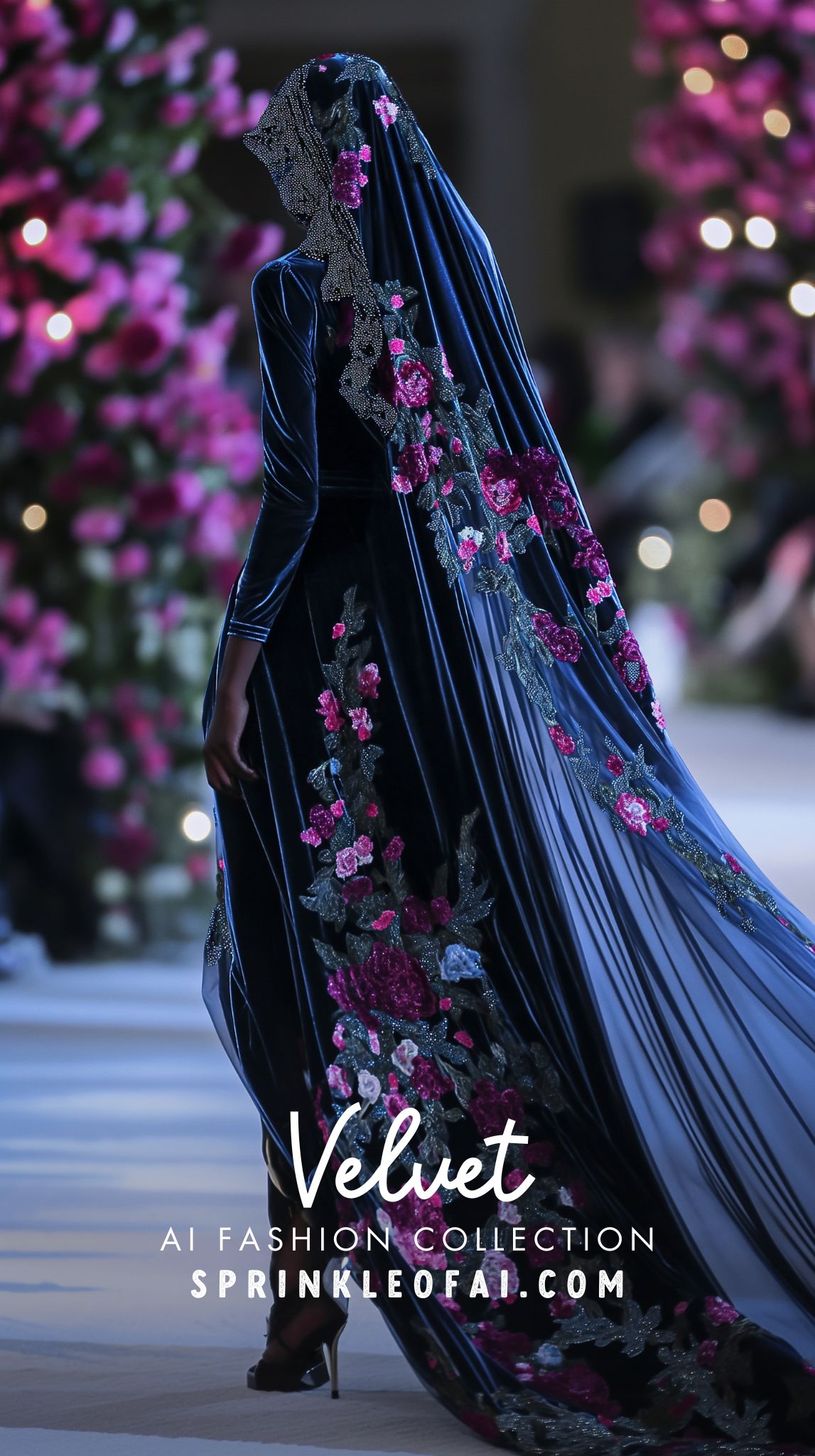 AI Fashion Collection - Luxurious Floral Velvet Dresses with Embroidered Details